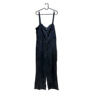 PAIGE Charcoal Denim Jumpsuit Zipper Front Wide Leg